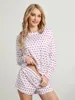 Startseite Kleidung Damen S 2-teiliges Pyjama-Set Langarm-Herzdruck-Oberteile Freizeitshorts Nachtwäsche-Sets