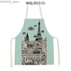 Förkläden linne Enkelt och vackert landsoljemålning Utskriftskök Kök Förkläden unisex Dinner Party Cooking Bib Funny PinaFore Cleaning Y240401