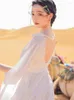 Party Dresses Khalee Yose White Elegant Chic Maxi Dress Chiffon Lace Up Backless Summer Boho Women flare Sleeve Holiday Beach Vestidos