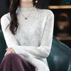 Kadın Sweaters Moda Dantel Örme Kazak Kadın Külot 2024 Uzun Kollu İnce Örgü Blusas G957