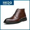 Chaussures habillées HKDQ classique élégant hommes Oxford affaires bottes décontractées pour hommes en cuir marron haut haut bout pointu richelieu homme