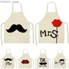 Aprons Valentines day gift ladies couple kitchen apron unisex party cooking bib cotton linen apron cleaning tool mens apron Y240401SO51