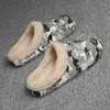 Slippers Winter Men Warm Furry Slides Camouflage Waterproof Non-Slip Indoor Home Cotton Shoes Male C Newest Summer With Box sz 36-45