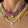 Gargantilha multicolorida contas de semente colar para mulheres artesanal coração pingentes clavícula corrente moda doce jóias boho acessórios