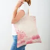 Aufbewahrungstaschen Kinder Geschenk Rosa Pfirsichblüte Schultertasche Handtaschen Doppeldruck Frauen Shopper Eco Cartoon Plant Lady Einkaufstasche