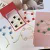 Vans New Red Clover Necklace Set with Black Shell and Green Shell Earrings Bracelet Fashion Clover Set as a Gift for Girlfriend