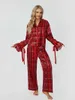 Damen-Nachtwäsche, 2-teiliges Pyjama-Set, langärmelig, Reverskragen, kariertes Hemd, weites Bein, Palazzo-Hose, Y2K-Loungewear-Outfits