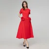 Robes de soirée ZJYT Runway 2024 Été Rouge Midi Pour Femmes Élégantes À Manches Courtes 3D Floral Solide Aline Robe Occasion Spéciale Robe