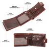 Nya män plånböcker Natural Cowhide Trifold Wallet Causal Zip Coin Pocket Designer Cowhide Purse For Mens Mey Clip Brand Design F9eu#