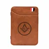 pu Leather Laser Engraving Freemasry Symbols Magic Wallet Vintage Mey Clips Card Purse BD029 q83r#