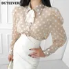 فساتين العمل Bgteever Summer Summrant Ladies Skirt Suits Long Sleeve Polka Dots Printed Blouses High Weist Pency Tarts Women 2 قطعة