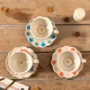 Ретро Креативный цветочный набор кофейной чашки и блюдца, керамика под глазурью, ручная роспись, посуда для напитков с цветочным принтом 240328