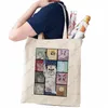 cute Carto Cat Pattern Tote Bag Shop Bag, Casual Canvas Shoulder Bag, Portable Storage Bag, Taylor merch Gift C490#