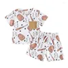 Kläderuppsättningar Kmbangi Toddler Baby Boy Summer Outfits Baseball Print Kort ärm Crew Neck Sweatshirt Elastiska midjeshorts 2m