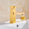 Bathroom Sink Faucets MTTUZK Faucet Single Handle Square Basin Golden Plated Space Aluminum And Cold Mixer Taps