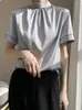 Women's T Shirts Half High Collar Silk Acetate Satin T-shirt Loose Korean Fashion Champagne Summer Elegant Short Sleeve Tops