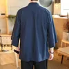 Plus size 5xl 4xl solto ajuste japonês streetwear quimono camisa masculina cor lisa 3/4 manga verão cardigan xxxxxl camisa masculina 240320