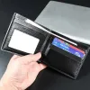 1PC Portfel męski oryginalne skórzane męskie portfele Produkt premium prawdziwe portfele dla mężczyzny Krótki czarny Walet Portefeuille Homme B7qt#