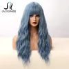 Wigs la sylphide alloween cosplay wig long deep wave gray blue hair ings with changs for woman woman heat resistant