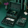 Opbergdozen Groen Flanel Stud Sieraden Organisator Hoge Capaciteit Ring Ketting Make-up Houder Gevallen Doos Vrouwen Met Slot