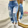 Jean femme printemps automne mode lettre imprimée déchirure décontracté bouton poche conception taille haute maigre revers jean Y2k