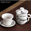 Cups Saucers Hand Painted Ceramics Teacup With Cover Filter Water Cup Office High Capacity Tea Infuser Household White Porcelain