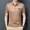 Polos para hombre, Polo con solapas de verano, camiseta de manga corta de algodón de porcelana de hielo, bordado informal de negocios