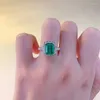 Cluster Rings 2024 S925 Silver Imitation Emerald Rectangle Ring Women's Fashion European And American Style