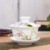 Teaware sätter högkvalitativt vitt porslin Gaiwan keramiska tepå