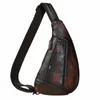 brand Men Natural Leather Retro Coffee Tringle Chest Pack Bag Design Male Sling Crossbody One Shoulder Bag Backpack Daypack 8807 I3Y3#