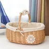 Panier pique-nique en osier avec poignée de fleur tissée paniers de rangement panier de Pâques décoratif mariage rotin saule organisateur fille cadeau 240318