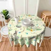 Table Cloth Happy Easter Round Table Cloth Spring Bunny Easter Rabbit Flower Tablecloths Washable Polyester Table Cover for Kitchen Dinning Y240401