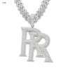 Designer Vente chaude 2024 Nouvelle arrivée Bijoux Hip Hop Full Diamond RR Roddy Ricch Pendentif Prong Collier cubain pour hommes et femmes