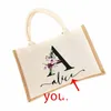 Nome personalizado Sacolas de serapilheira Persalized Dama de honra Bachelorette Bridal Party Girls Trip Gifts Canvas Jute Tote Shopper Bags 34au #