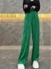 Pantalon Femme Printemps Été Femmes Taille Haute Appliques Fleur Noir Blanc Vert Imitation Soie Large Jambe Femme Casual 3XL Pantalon