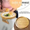 Decorative Figurines Sofa Armrest Tray Round Side Table Couch Snack Natural Bamboo For Remote Control Coffee Snacks