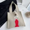 Sacos de armazenamento Coreano Nicho Design Vermelho Roupas para Meninas Moda Malha Tote Grande Capacidade Casual Versátil Portátil Mulheres