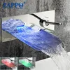 Badezimmer-Waschtischarmaturen ZAPPO LED RGB Wasserfall Waschtischarmatur Wandmontage aus massivem Messing Bad Kaltwasser Chrom