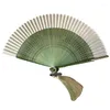 Estatuetas decorativas antiguidade ventilador dobrável portátil hanfu cheongsam mão combinando elegante retro escultura cor pura ventilador dança po adereços