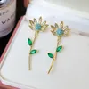 Stud Earrings Korean Sunflower For Women Lovely Cute Green Leaf Zircon Earring Girl Party Jewelry Gift