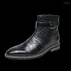 Casual Shoes English Pointed Men's Black High-top Leather With Elevated Boots And Warm Short Platform Work