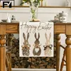 Carrot Bunny Happy Easter Table Runner Spring Summer Seasonal Holiday Kitchen Decoration Lämplig inomhus hemfestdekor 240325