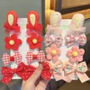 Acessórios de cabelo 8 pçs / conjunto dos desenhos animados laço pano orelha flor arco clipes para menina crianças bonito kawaii bordado rosa hairpin