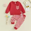 Conjuntos de roupas primavera bebê menino roupas xadrez impressão moletom calças conjunto algodão crianças criança treino dia dos namorados outfits
