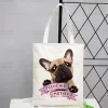 Französische Bulldogge Canvas Schultertasche Damen Handtaschen Eco wiederverwendbare Kawaii Hundeliebhaber Grafik Shop Tasche Vintage Ulzzang Taschen R2yu #