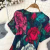 Two Piece Dress 2024 Summer Runway Skirt Suit Women's Turtleneck Vintage Print Stretched Tops High Waist A-Line Long Skirt Suit Female Outfits