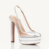 Verão AQUAZZURA Tentação Sandálias Lâmpada de Cristal Plataforma Bombas Sandálias Bloco Robusto Salto Alto Slip-On Peep Toes Vestido Sapatos Mulheres Designer de Luxo Noite 35-43 Caixa