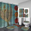 シャワーカーテン幾何学的パターンカーテン4ピースバスルームノンスリップマットとトイレバスは、ジオメトルで飾られています