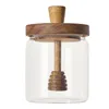 Juegos de vajillas Jarro de vidrio de miel con madera con recipiente de cocina con recipiente