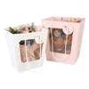 Geschenkverpackung 10 Stück Trapezförmige Fenster-Tragetasche Kreative weiße Blumenverpackung Blumenstrauß mit handtragbaren Taschen